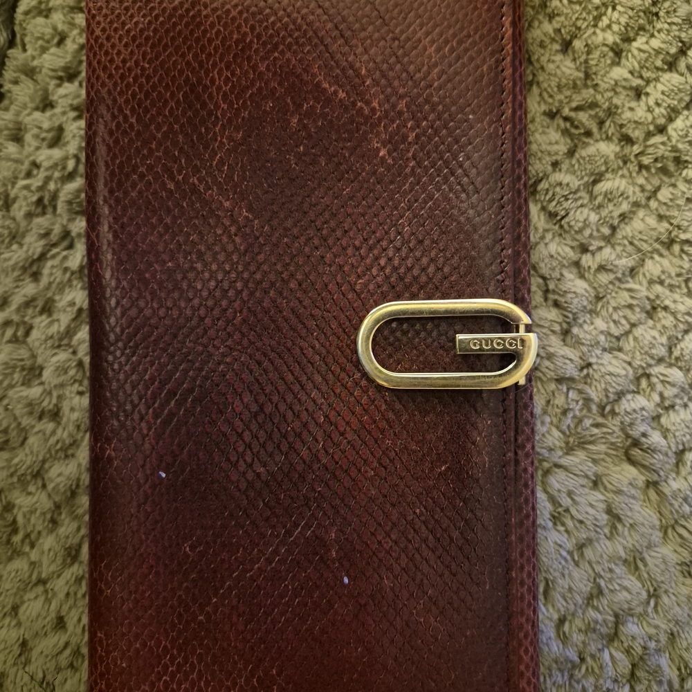 ​Authentic Vintage Gucci Burgundy Lizard Skin Long Wallet - Style 035-2778